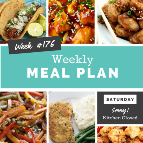 Collage image showing images of recipes from weekly meal plan
