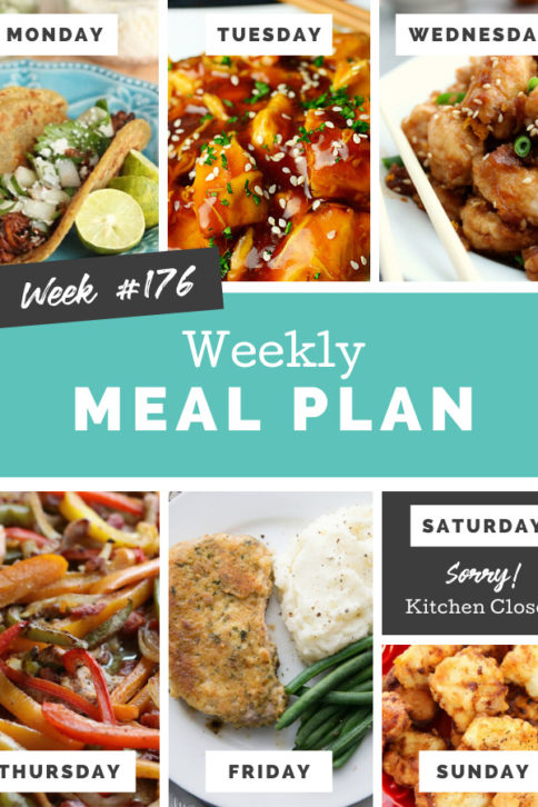 Collage image showing images of recipes from weekly meal plan