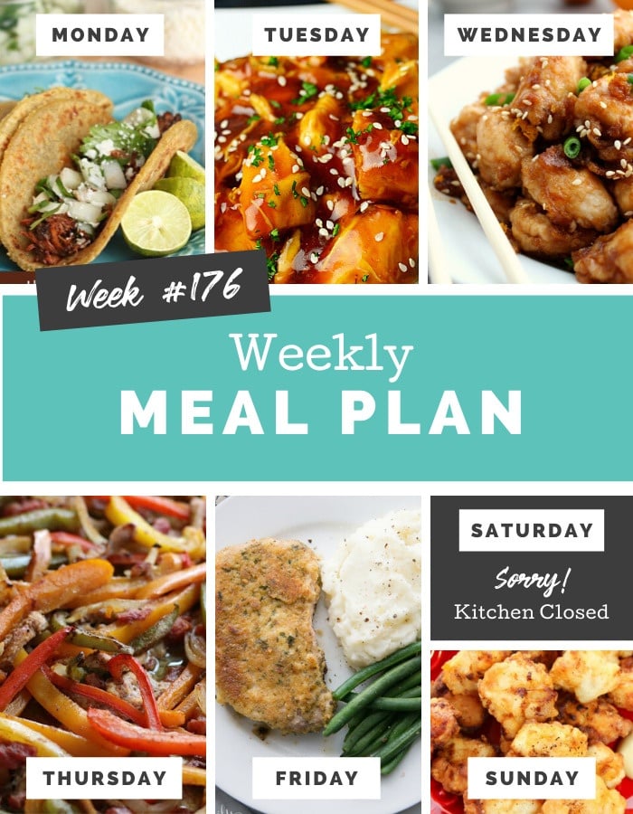 Collage image showing images of recipes from weekly meal plan