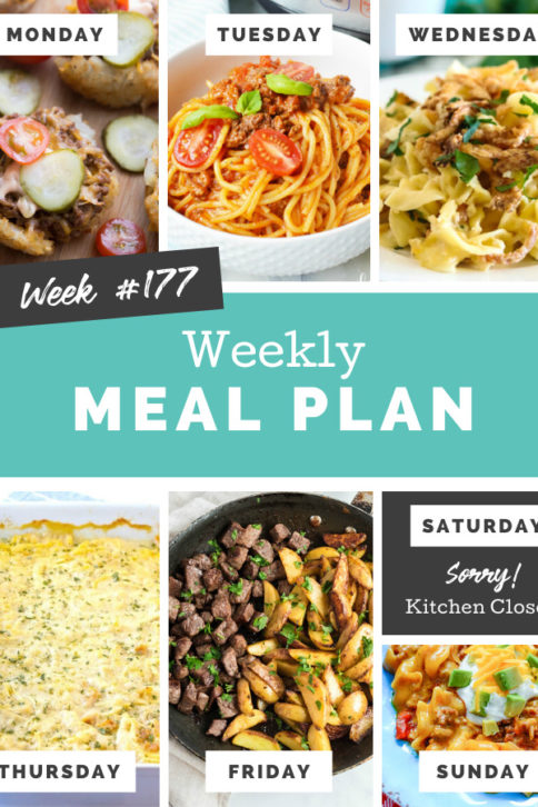 Collage image showing images of recipes from weekly meal plan