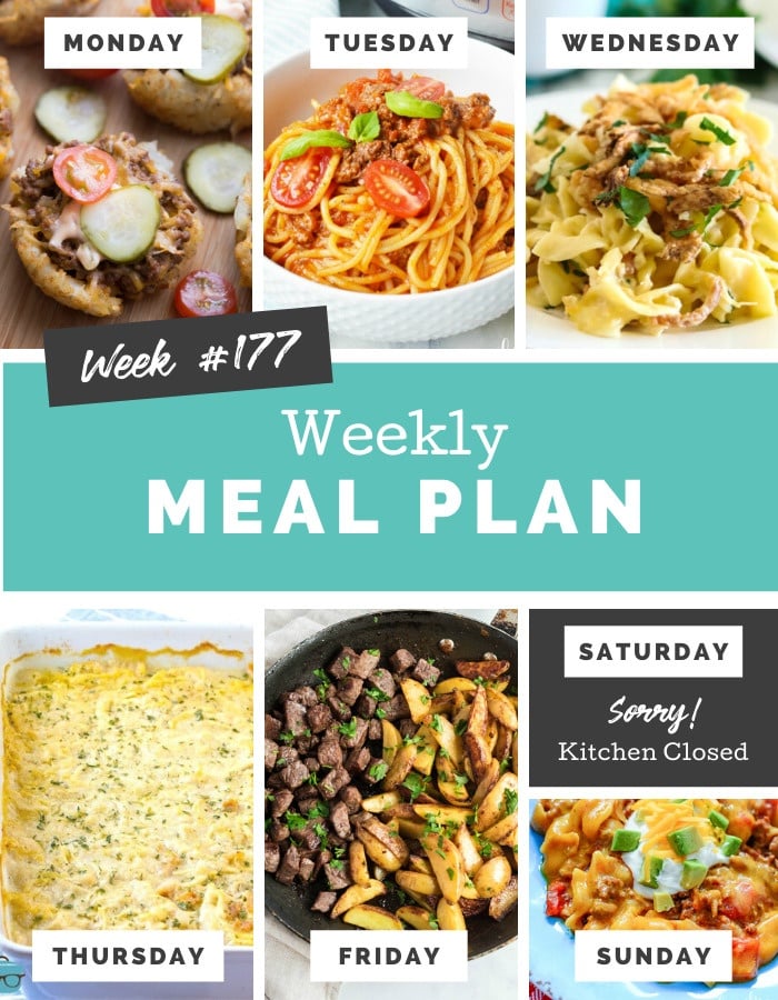 Collage image showing images of recipes from weekly meal plan