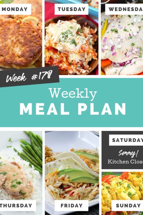 Collage image showing images of recipes from weekly meal plan