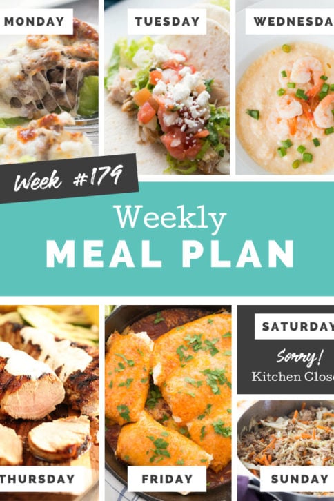 Collage image showing images of recipes from weekly meal plan