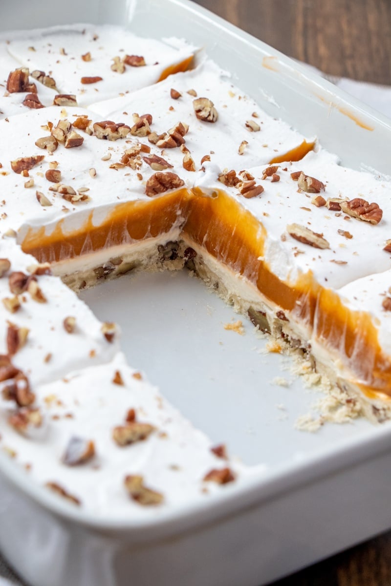 This Butterscotch Lush Cake recipe is a sweet combo of pecans and butterscotch, this may be my most decadent lush cake ever. via @familyfresh