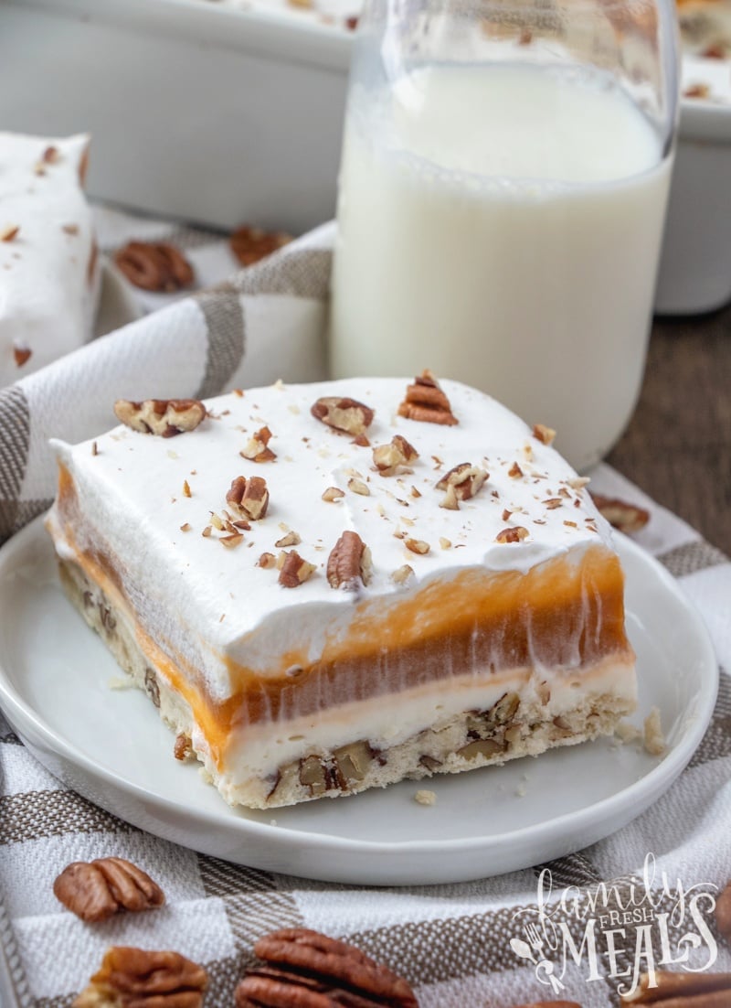 This Butterscotch Lush Cake recipe is a sweet combo of pecans and butterscotch, this may be my most decadent lush cake ever. via @familyfresh