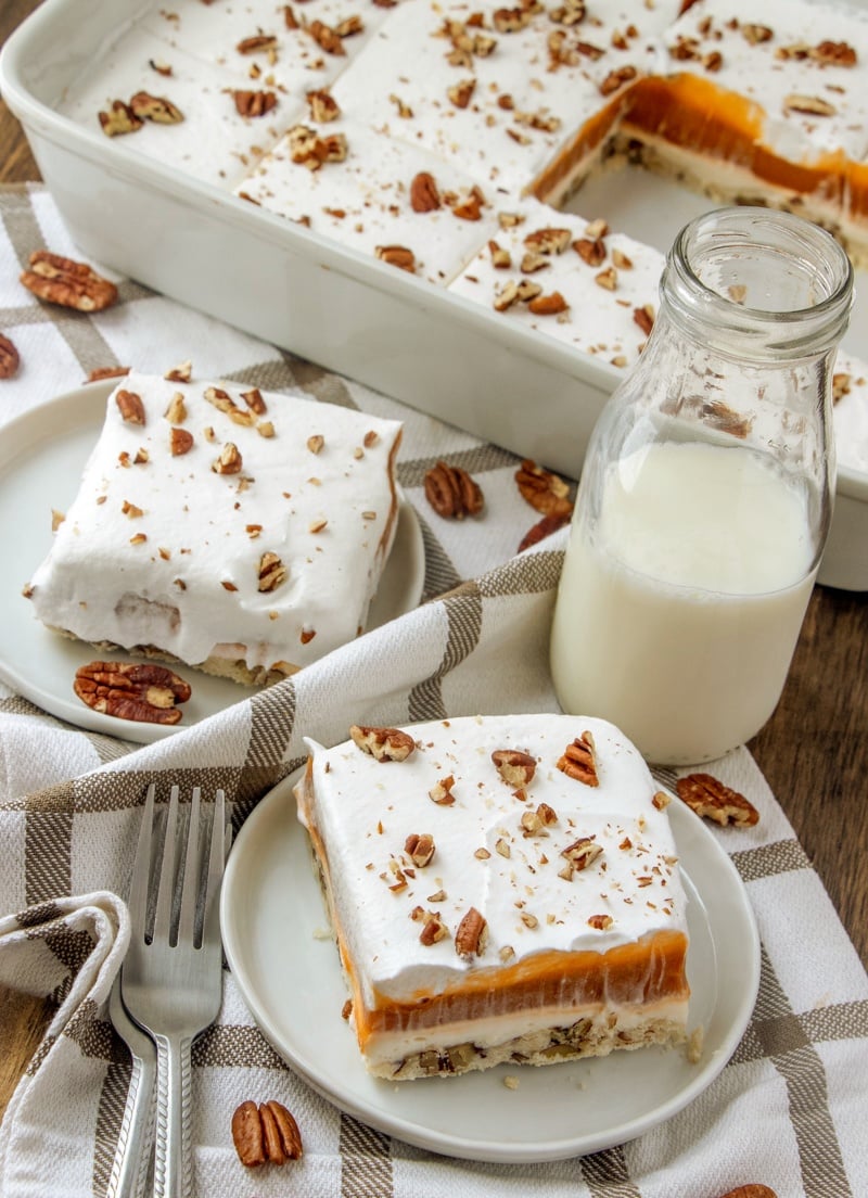 This Butterscotch Lush Cake recipe is a sweet combo of pecans and butterscotch, this may be my most decadent lush cake ever. via @familyfresh