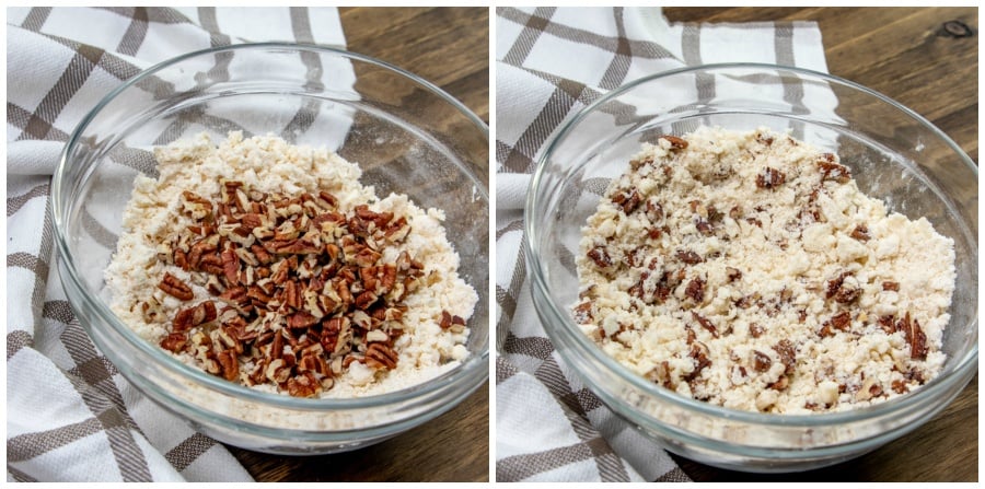 mixing nuts into crust mixture