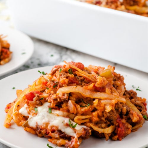 Cabbage Roll Casserole served on a white plate