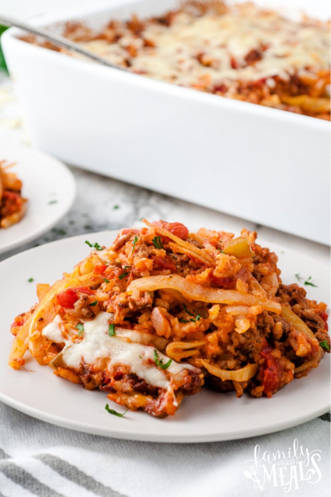 Cabbage Roll Casserole served on a white plate