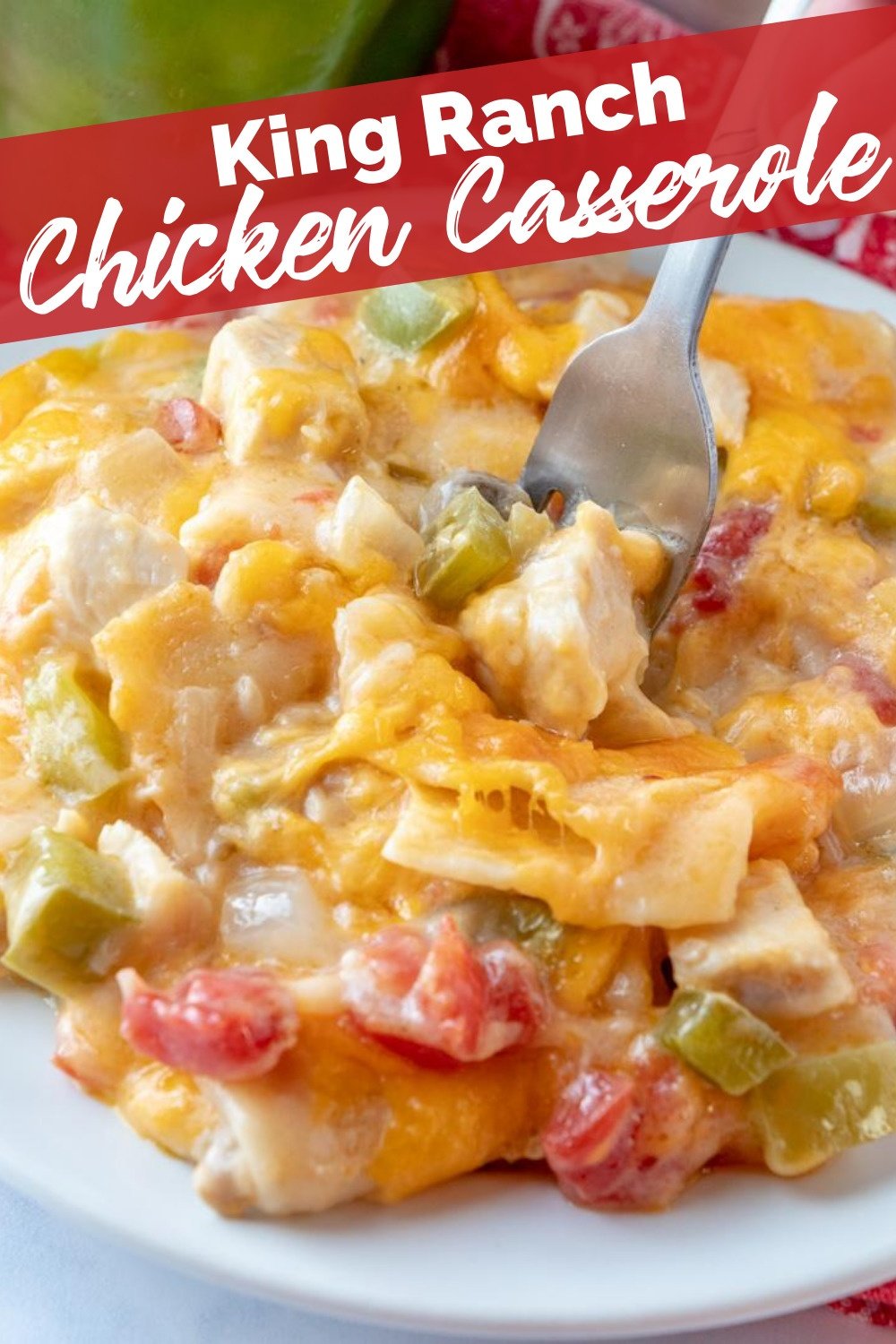 This King Ranch Chicken Casserole is a combo of chopped chicken, cheese, tortillas, and spicy tomatoes in a creamy sauce, and is a sure-fire hit. via @familyfresh