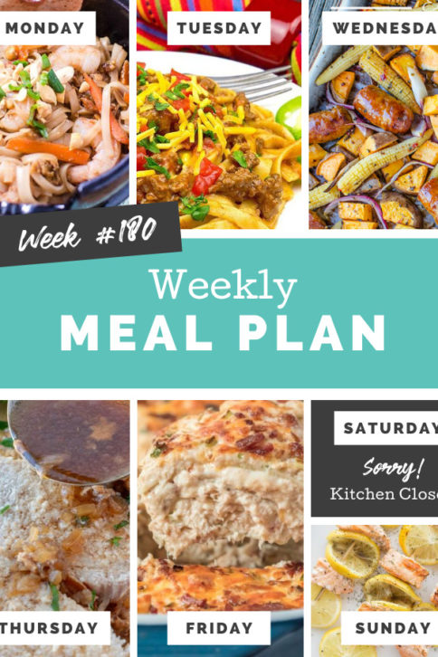 Collage image showing images of recipes from weekly meal plan