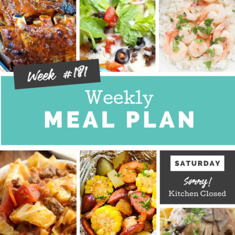 Collage image showing images of recipes from weekly meal plan