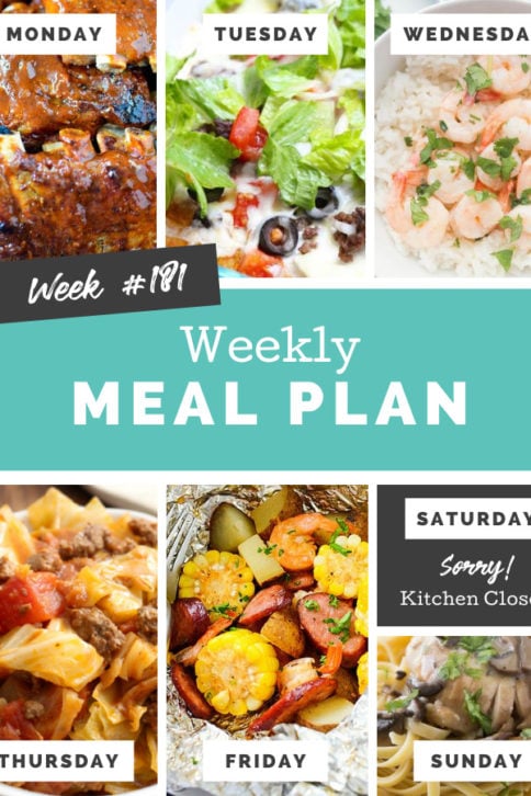 Collage image showing images of recipes from weekly meal plan