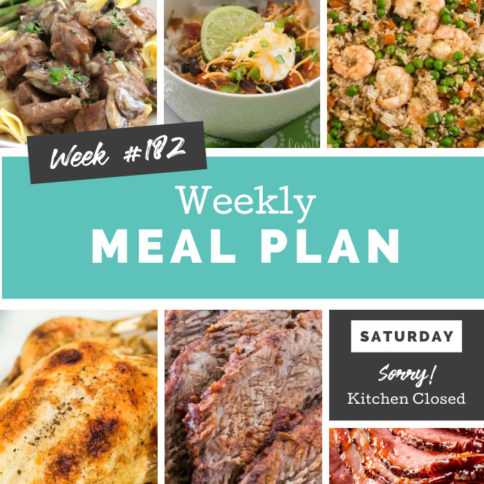 Collage image showing images of recipes from weekly meal plan