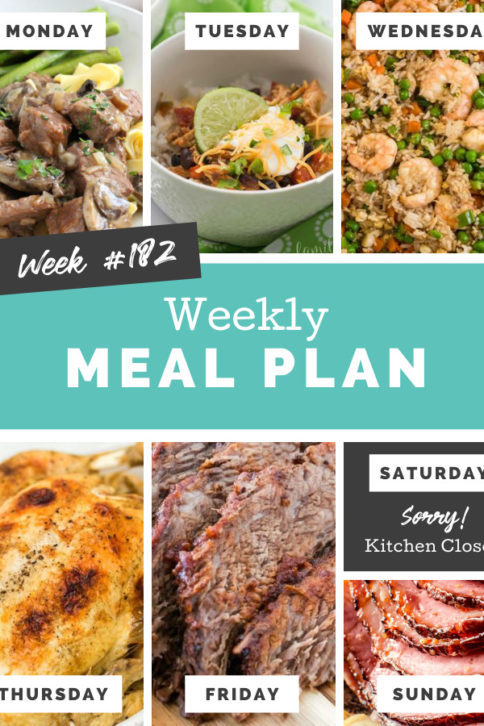 Collage image showing images of recipes from weekly meal plan