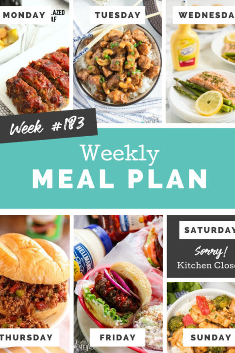 Collage image showing images of recipes from weekly meal plan
