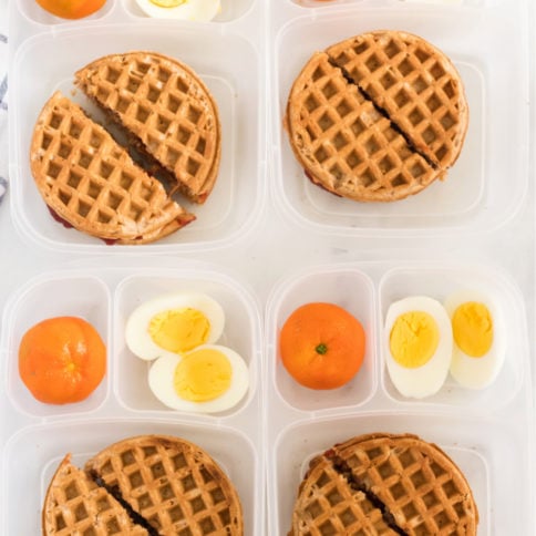 Top down image of 4 PBJ Waffle Sandwich Lunchboxes