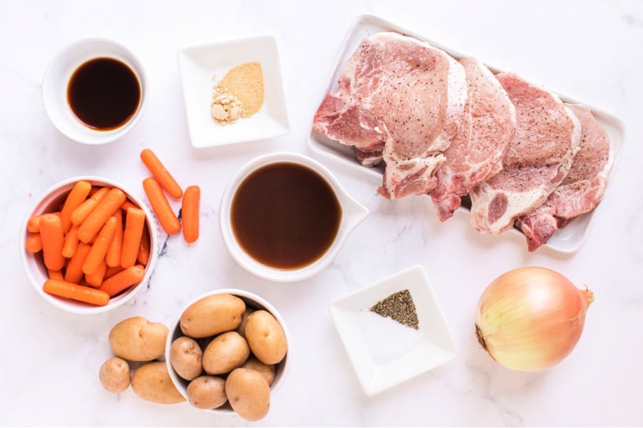 ingredients for Instant Pot Pork chops on counter
