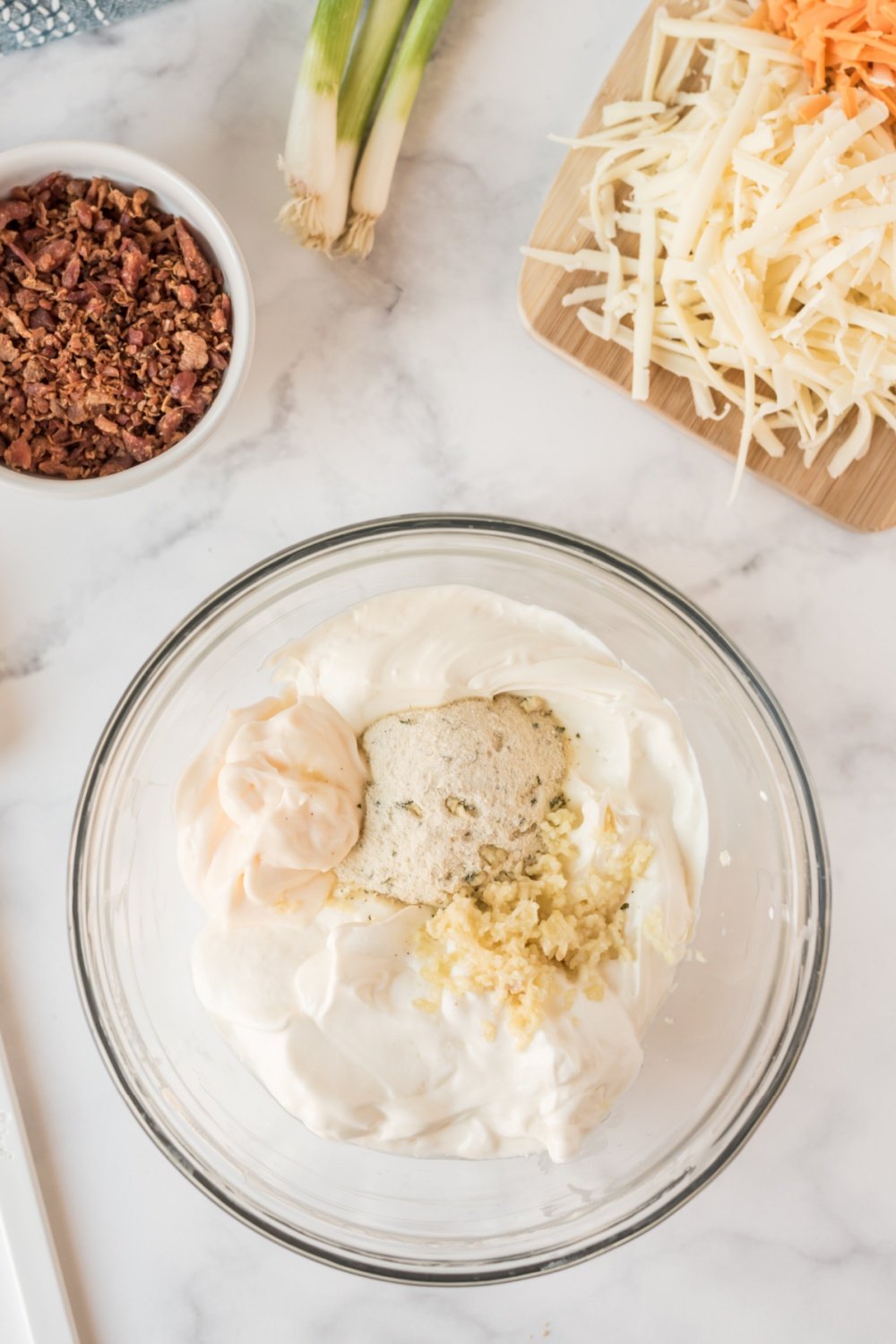 Casserole sauce ingredients in a glass bowl