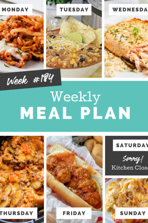 Collage image showing images of recipes from weekly meal plan