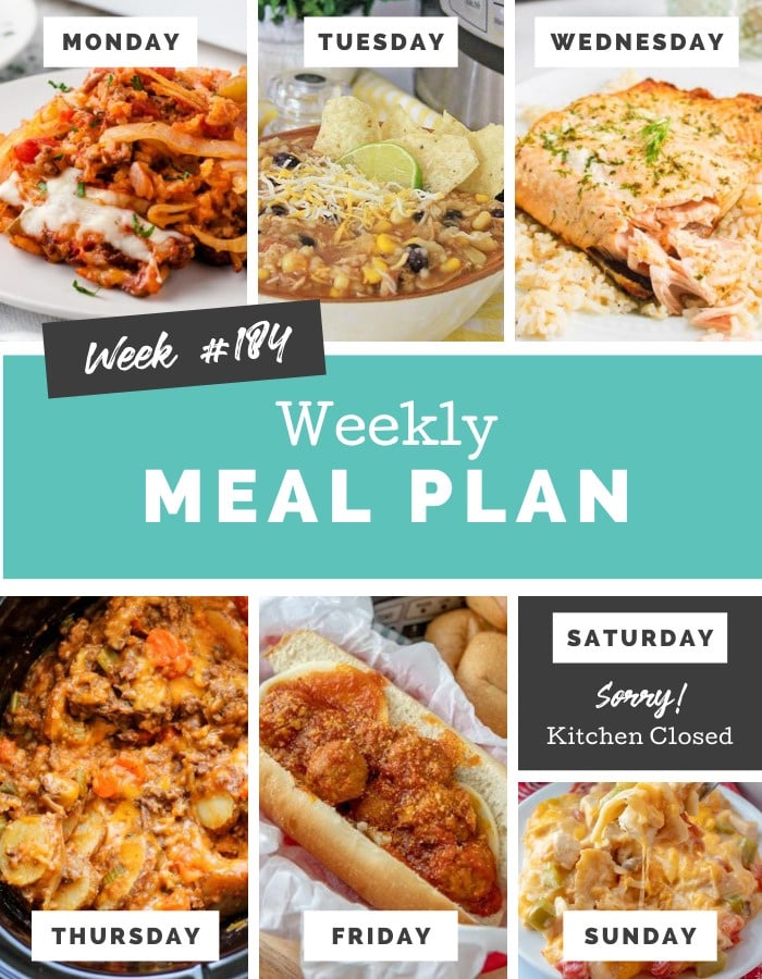 Collage image showing images of recipes from weekly meal plan