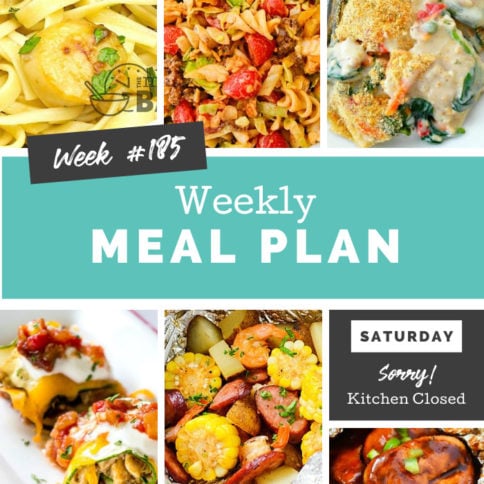 Collage image showing images of recipes from weekly meal plan