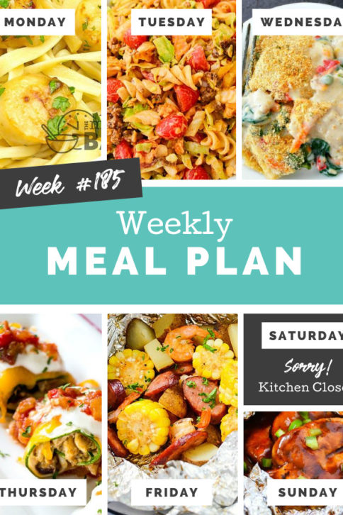 Collage image showing images of recipes from weekly meal plan