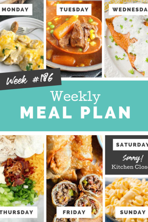 Collage image showing images of recipes from weekly meal plan