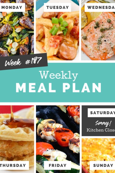 Collage image showing images of recipes from weekly meal plan