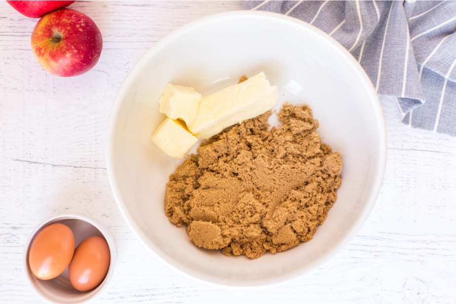 butter and suger in a mixing bowl