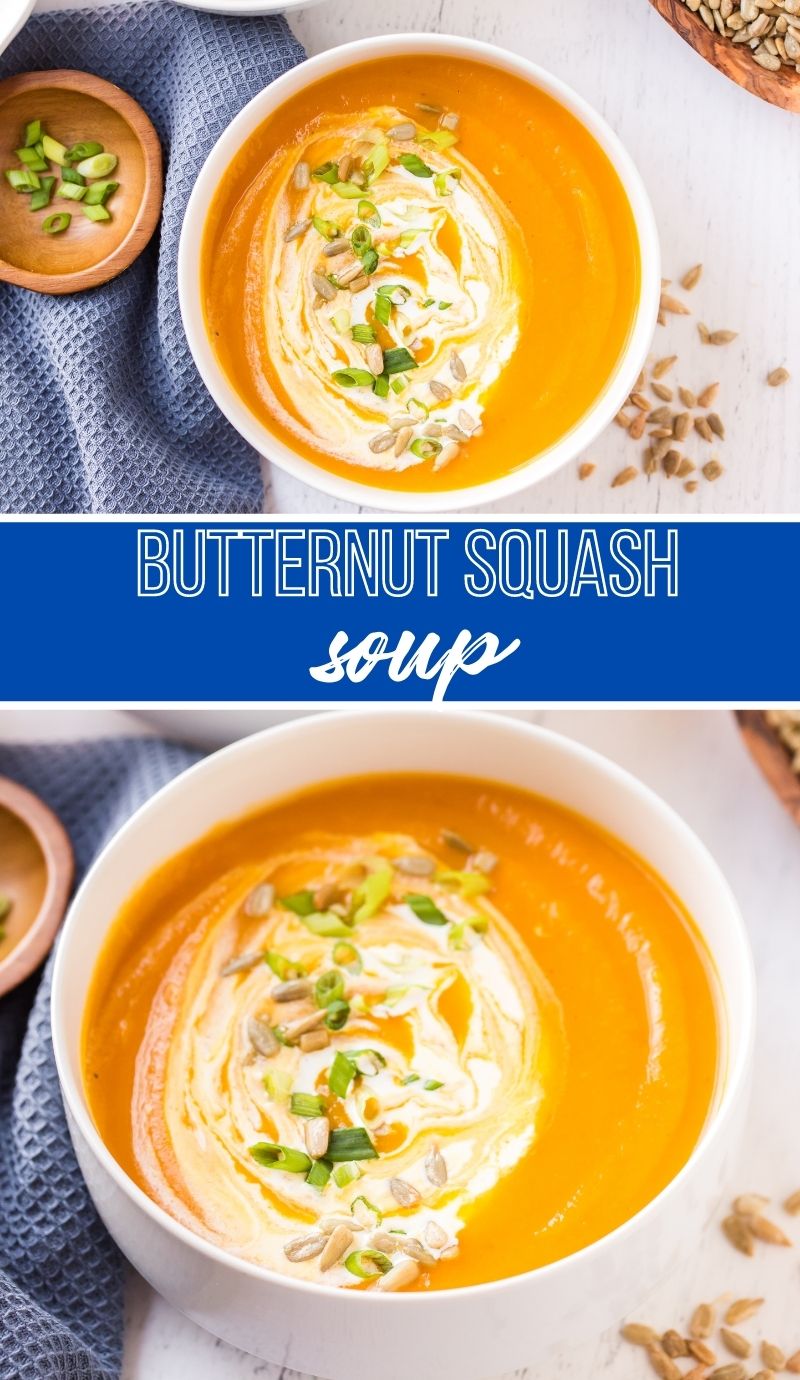 This smooth Butternut Squash Soup is bright, healthy and packed with flavors from roasted vegetables and savory spices. via @familyfresh