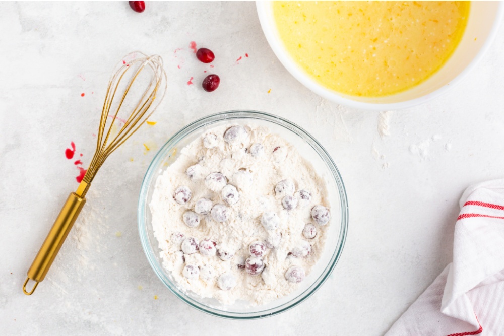 cranberries mixed into flour mixture