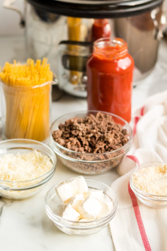 Ingredients for creamy crockpot spaghetti