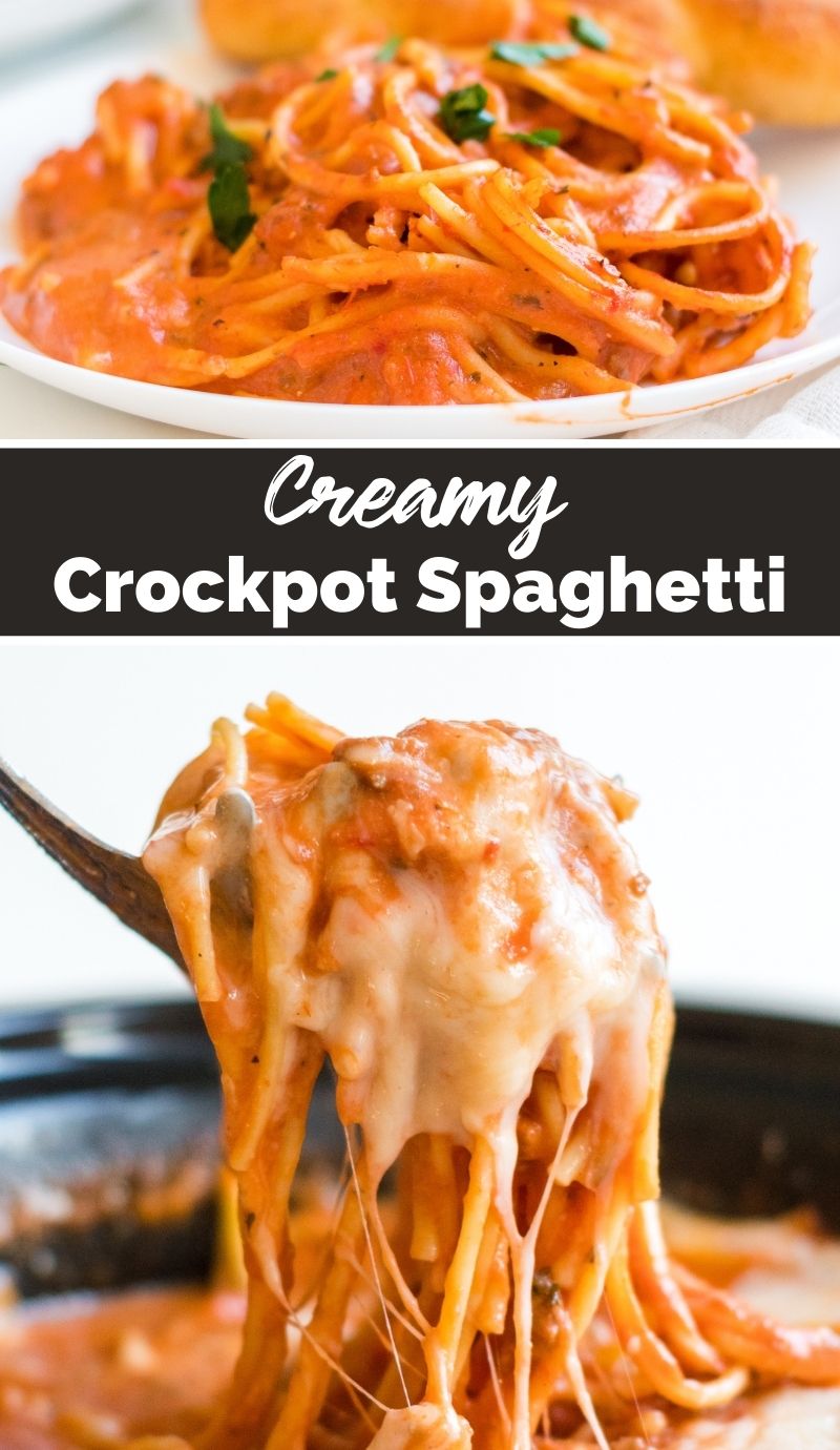 This Creamy Crockpot Spaghetti will simmer away for hours, giving all the flavors time to blend into one complete, delicious, meal. via @familyfresh