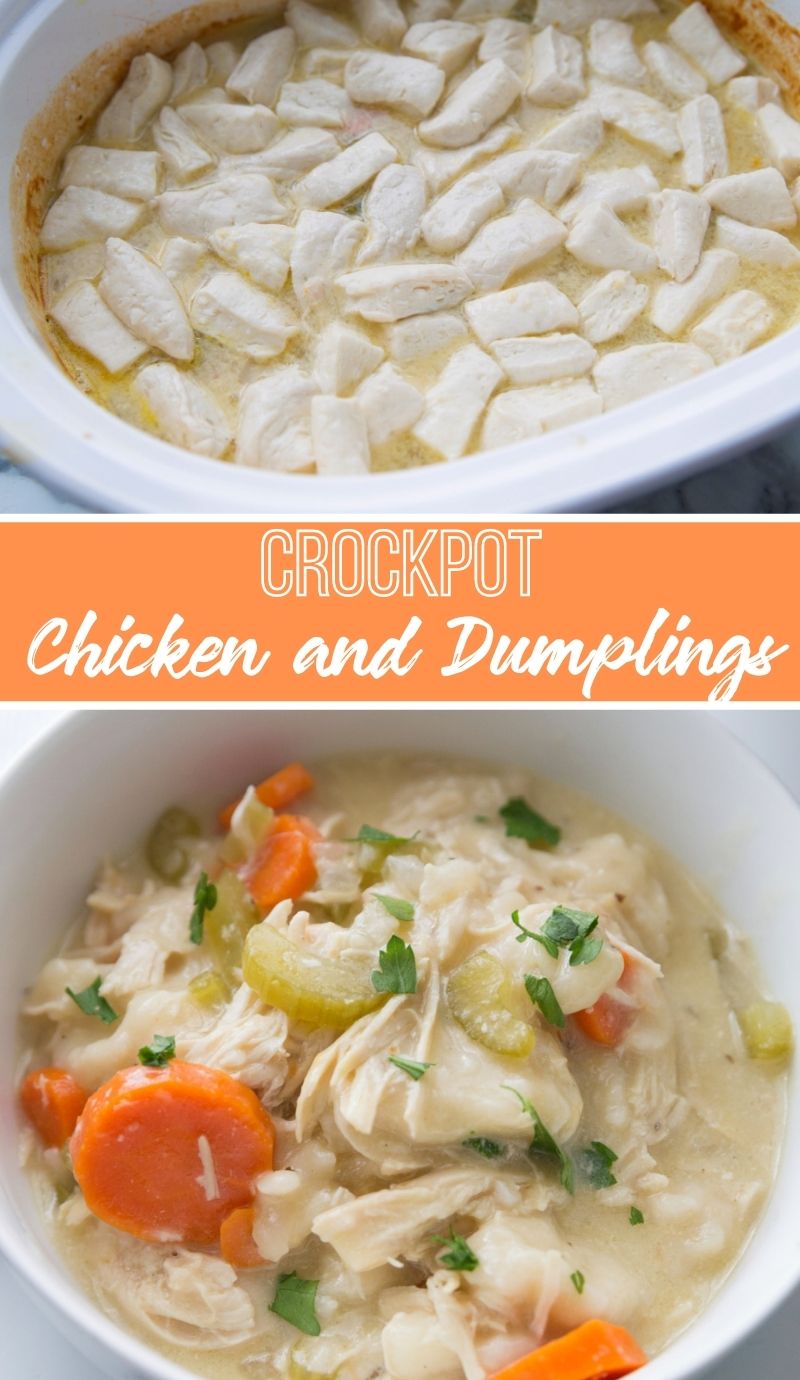 This Crockpot Chicken and Dumplings recipes is a cozy blend of tender chicken, veggies, dumplings, and broth that tastes just like mom's. via @familyfresh