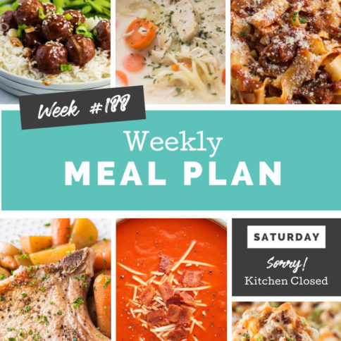 Collage image showing images of recipes from weekly meal plan