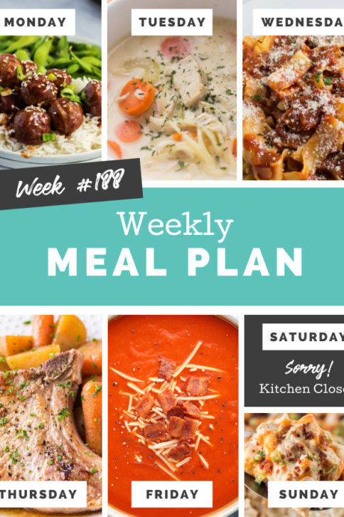 Collage image showing images of recipes from weekly meal plan