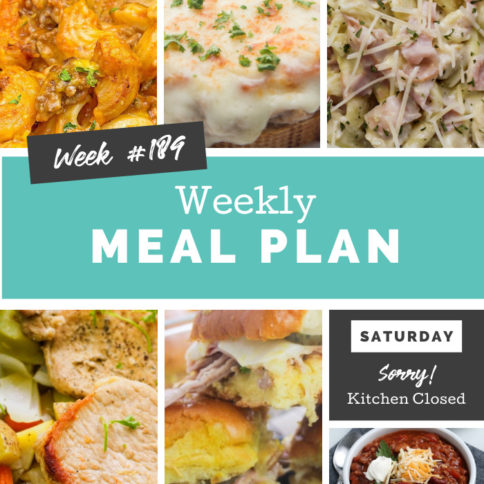 Collage image showing images of recipes from weekly meal plan