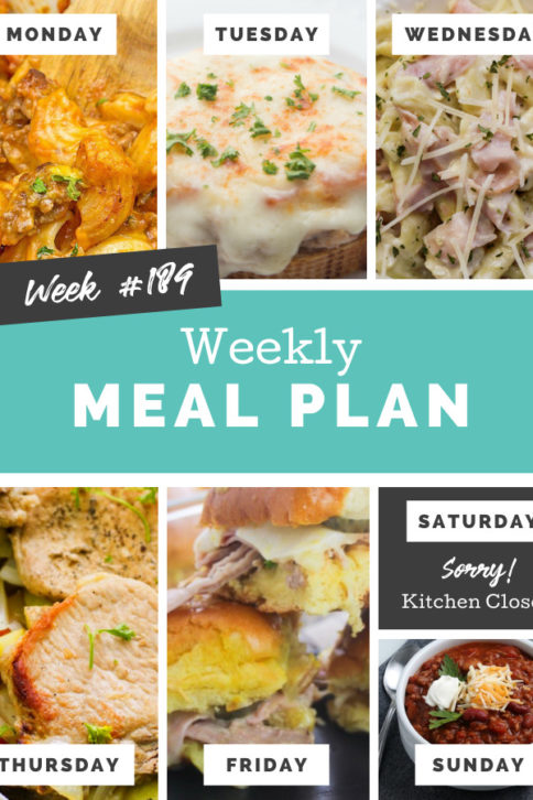 Collage image showing images of recipes from weekly meal plan