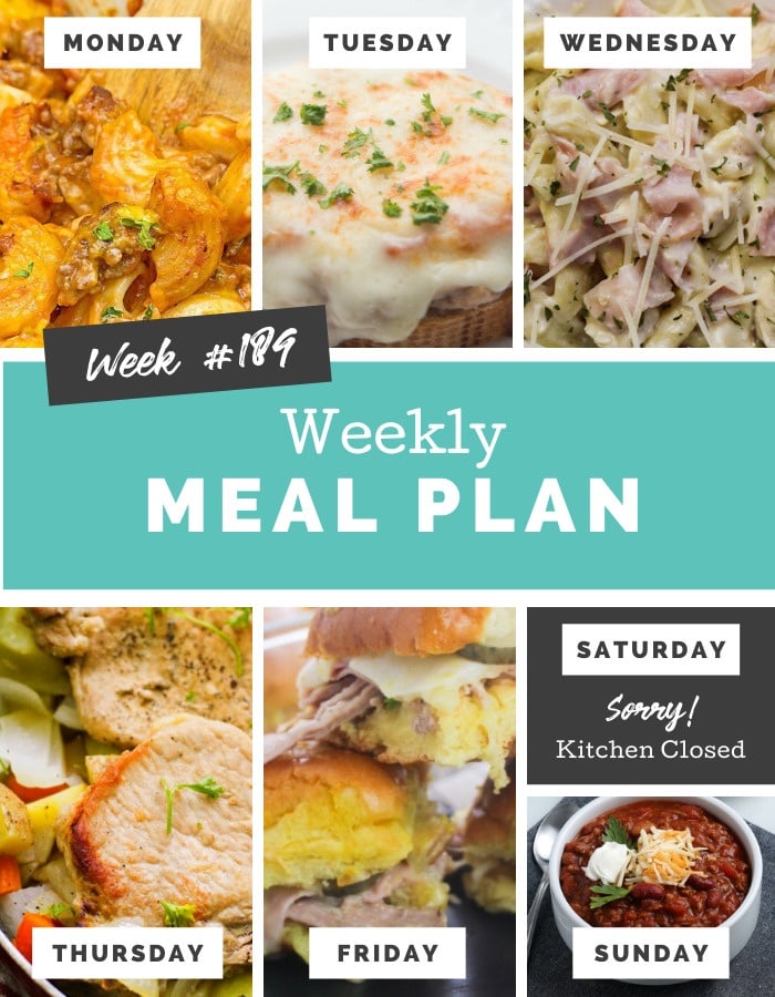 Collage image showing images of recipes from weekly meal plan