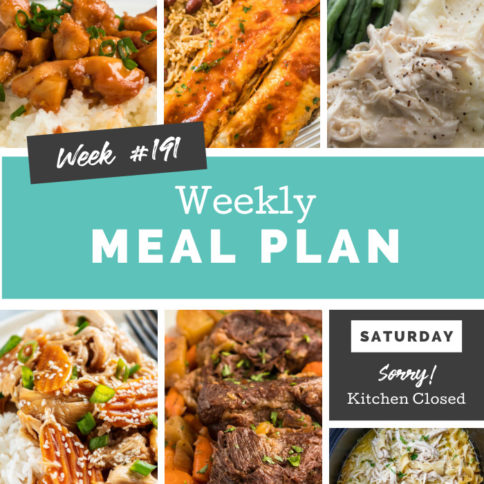 Collage image showing images of recipes from weekly meal plan
