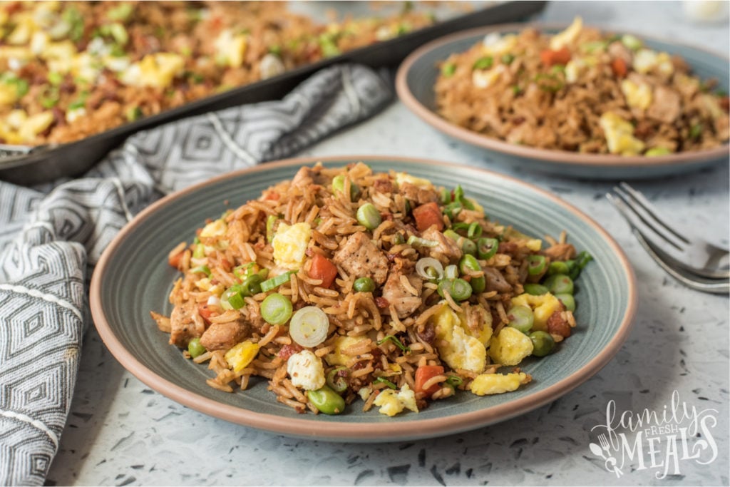 pork fried rice served on a plate 