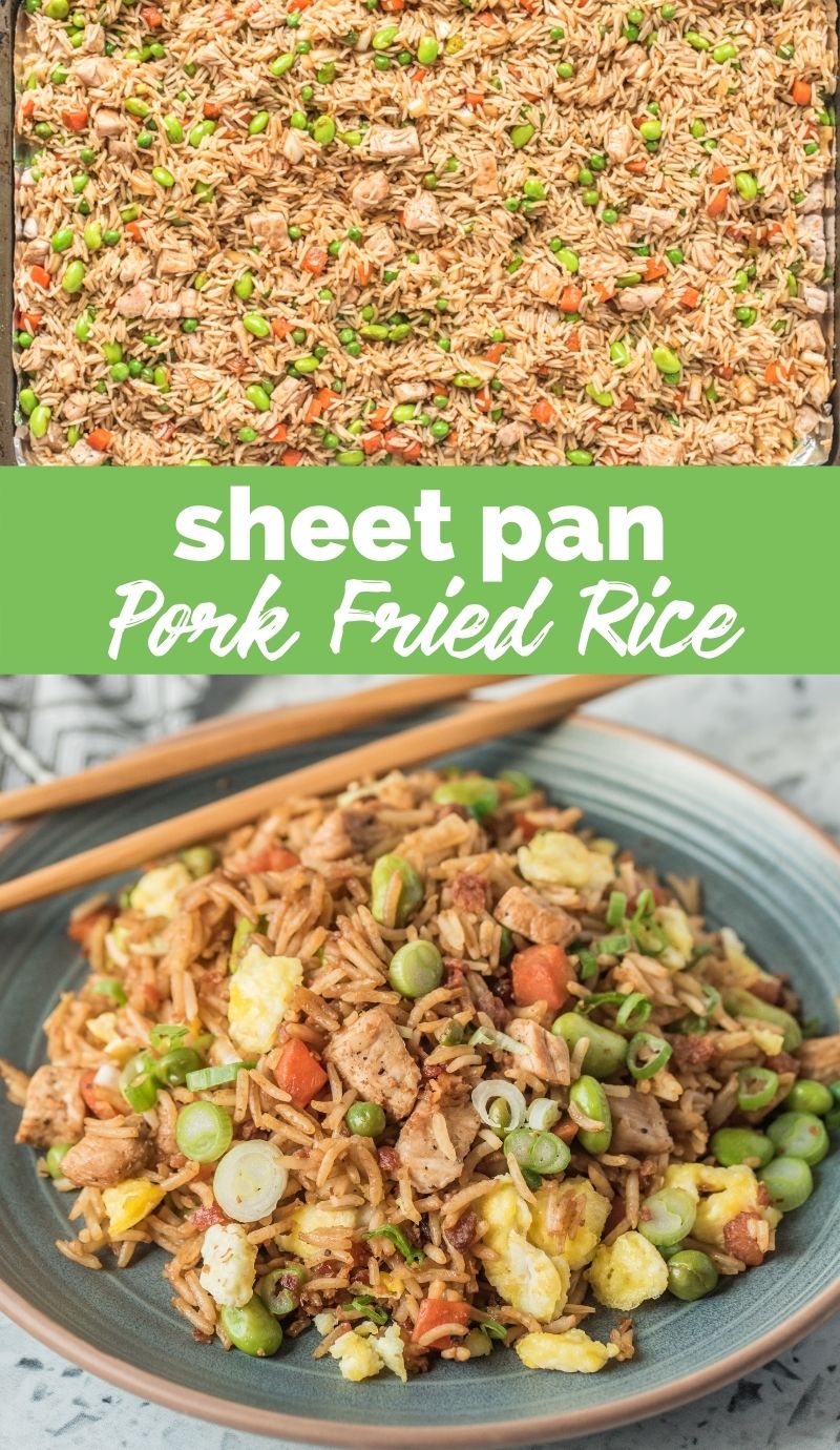 This Sheet Pan Pork Fried Rice is such an easy recipe. Just load all the ingredients onto one big sheet pan and pop it in the oven. via @familyfresh