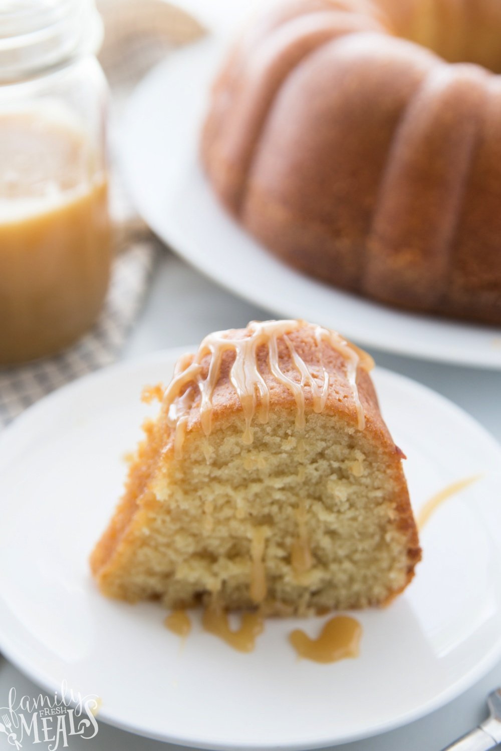 A slice of Amaretto Pound Cake on a plate