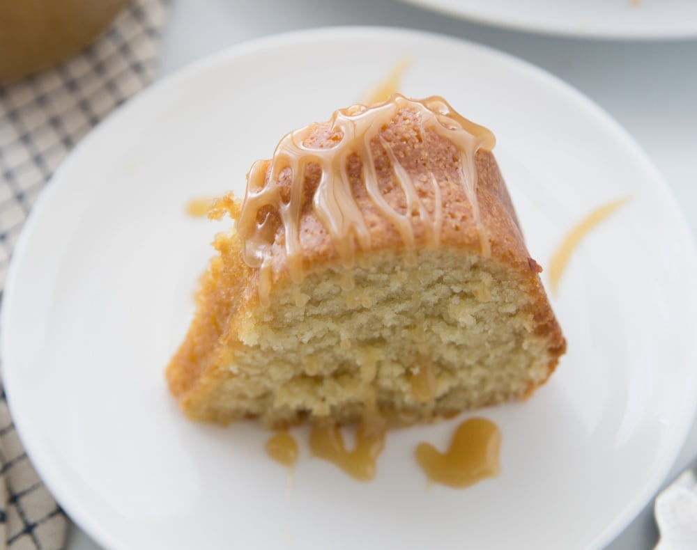 piece of amaretto pound cake on a plate