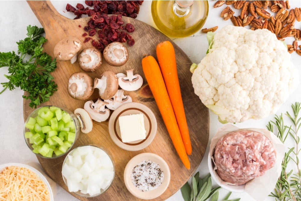 ingredients for savory cauliflower stuffing