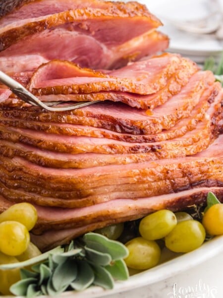 Copycat Honey Baked Ham on a serving platter