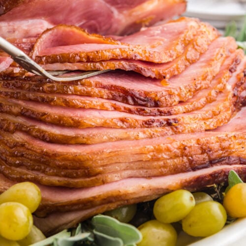 Copycat Honey Baked Ham on a serving platter