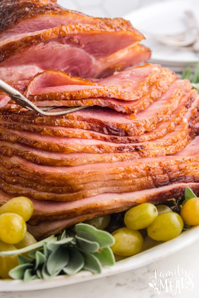 Copycat Honey Baked Ham on a serving plater