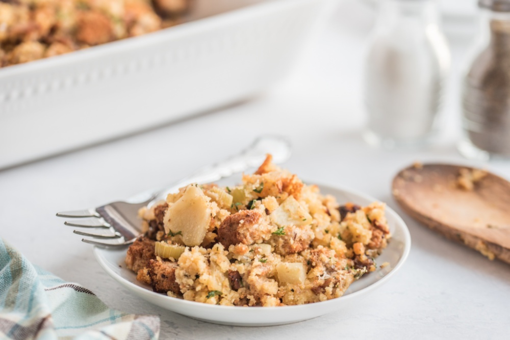 cornbread stuffing on a plate